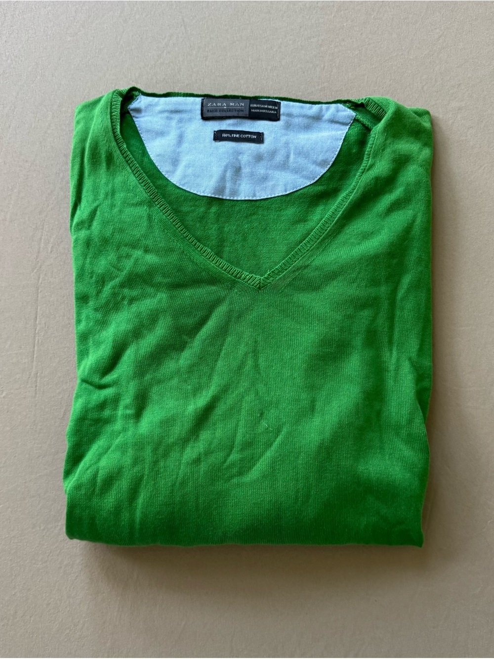 Zara Green Fine Cotton V-Neck Sweater